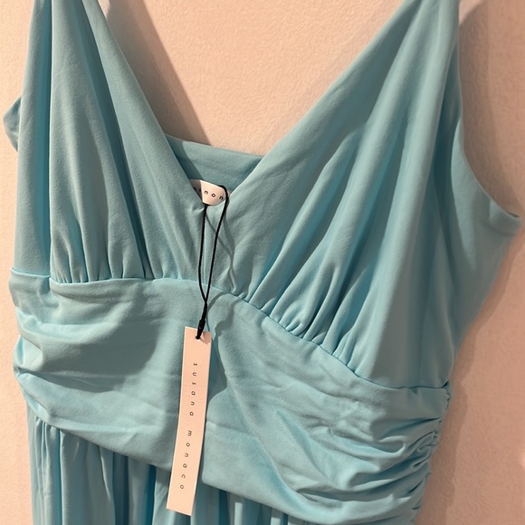 SUSANA MONACO Gathered Waist Side Slit Maxi Dress - Fresh Water - Picture 4 of 8